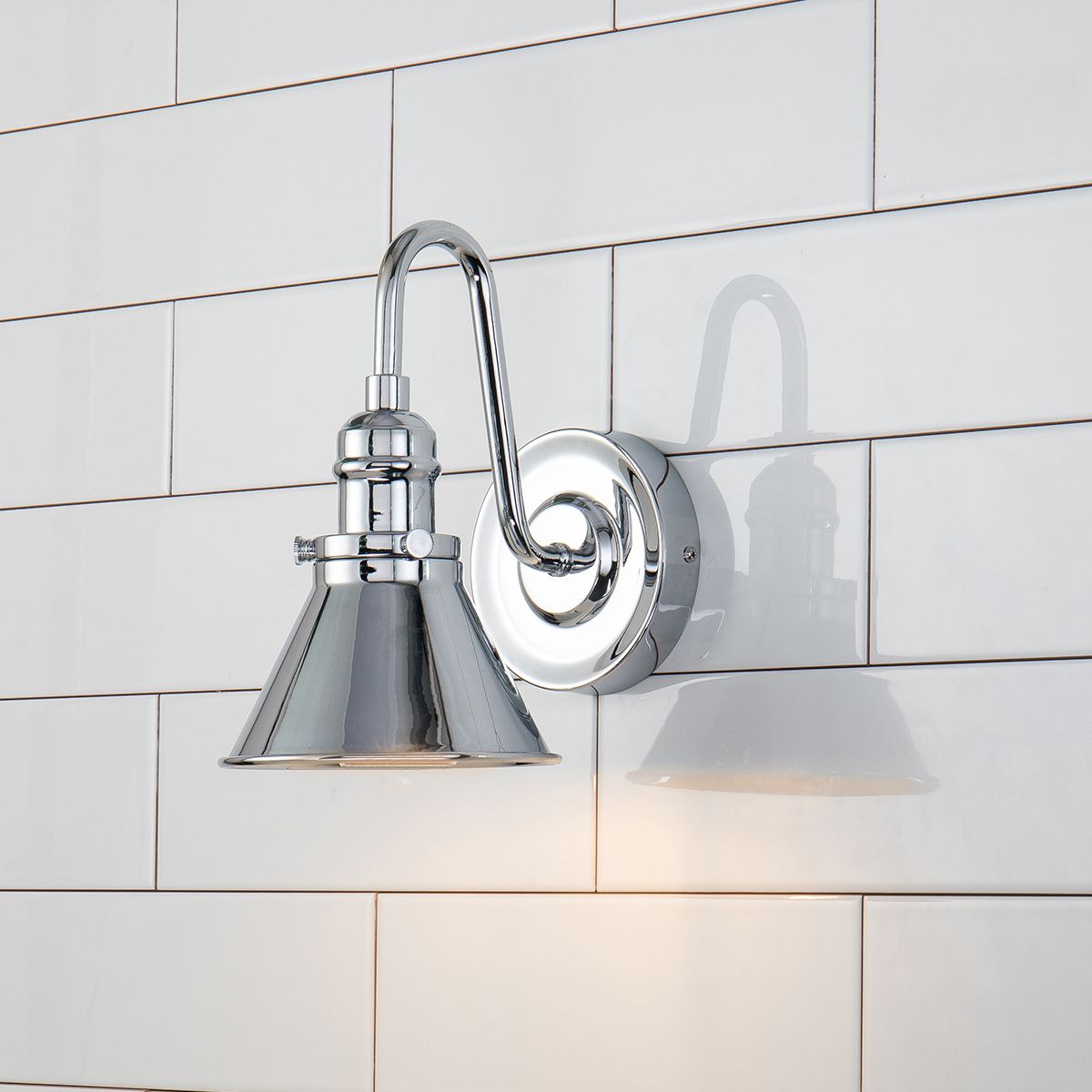 Lucas & McKearn Provence 1-Light Polished Chrome Wall Light With Cone-Shaped Metal Shade