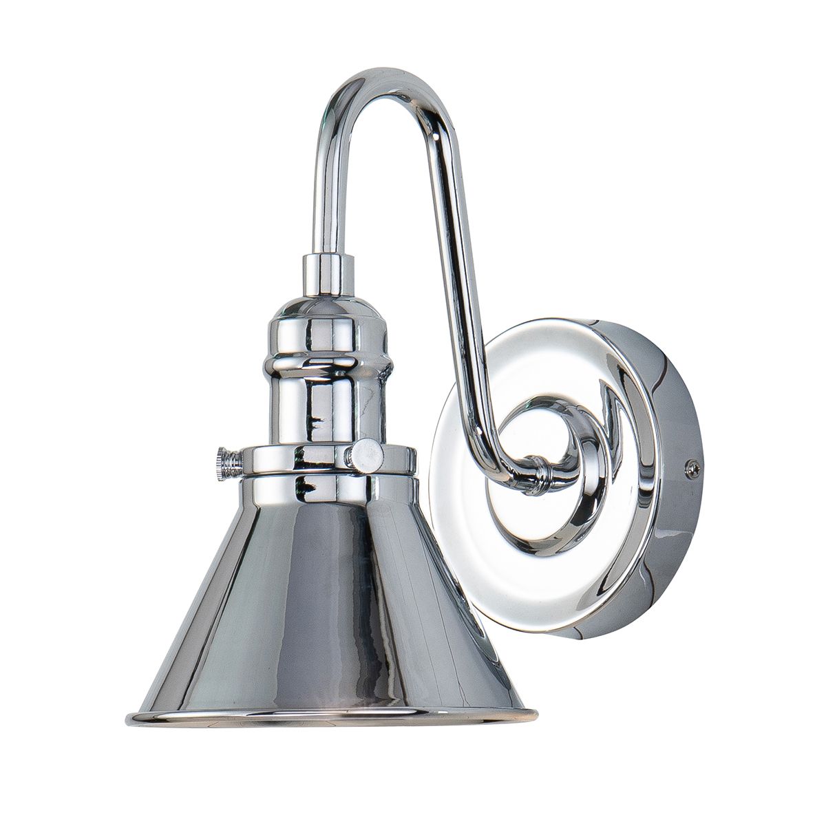 Lucas & McKearn Provence 1-Light Polished Chrome Wall Light With Cone-Shaped Metal Shade