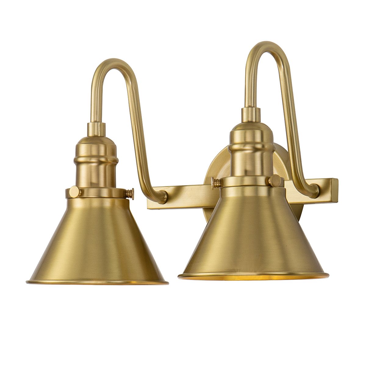Lucas & McKearn Provence 2-Light Aged Brass Wall Light With Cone-Shaped Metal Shade