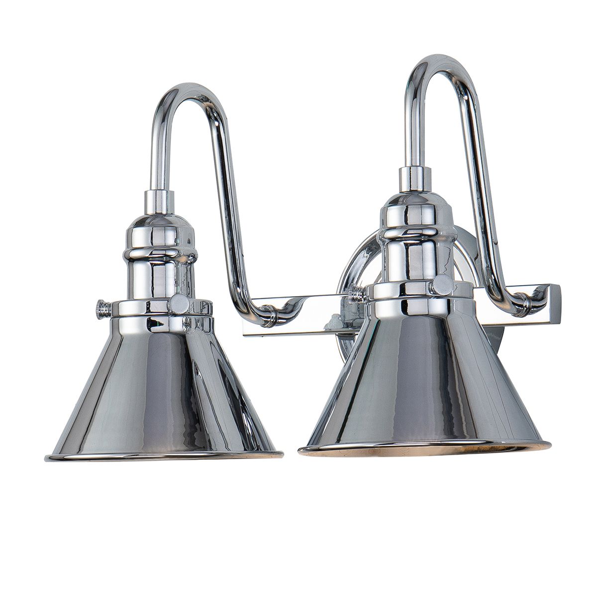 Lucas & McKearn Provence 2-Light Polished Chrome Wall Light With Cone-Shaped Metal Shade
