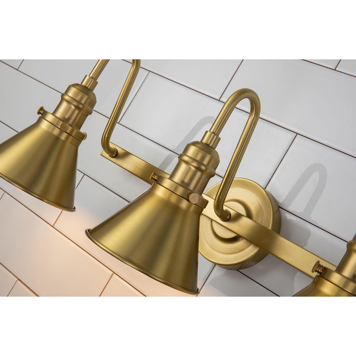 Lucas & McKearn Provence 3-Light Aged Brass Wall Light With Cone-Shaped Metal Shade