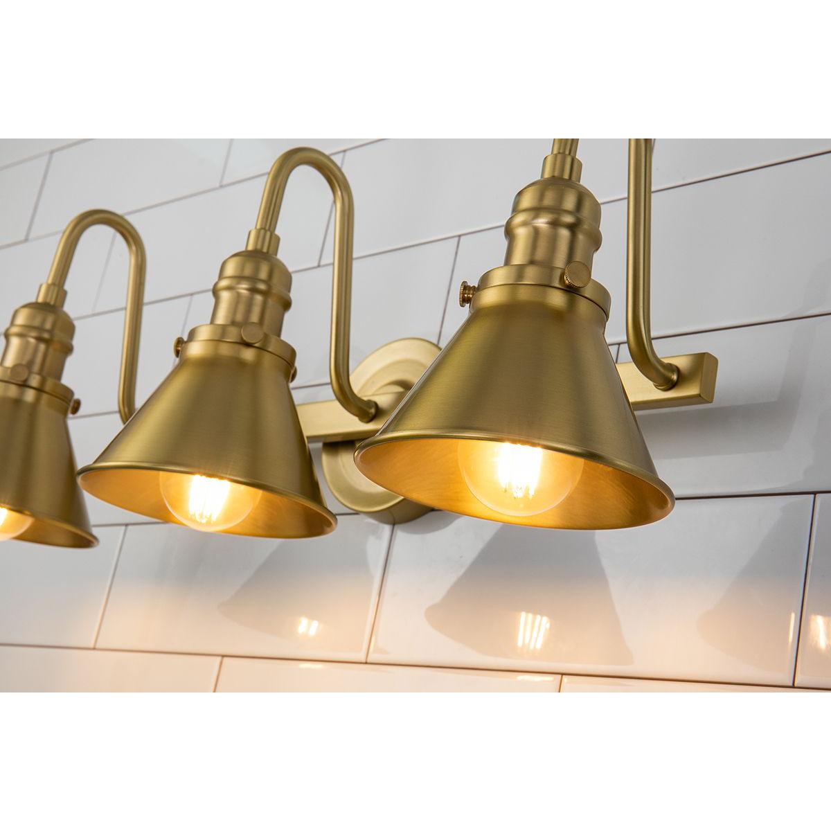 Lucas & McKearn Provence 3-Light Aged Brass Wall Light With Cone-Shaped Metal Shade