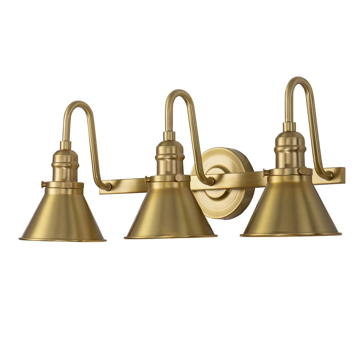 Lucas & McKearn Provence 3-Light Aged Brass Wall Light With Cone-Shaped Metal Shade