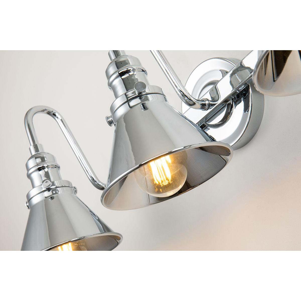 Lucas & McKearn Provence 3-Light Polished Chrome Wall Light With Cone-Shaped Metal Shade