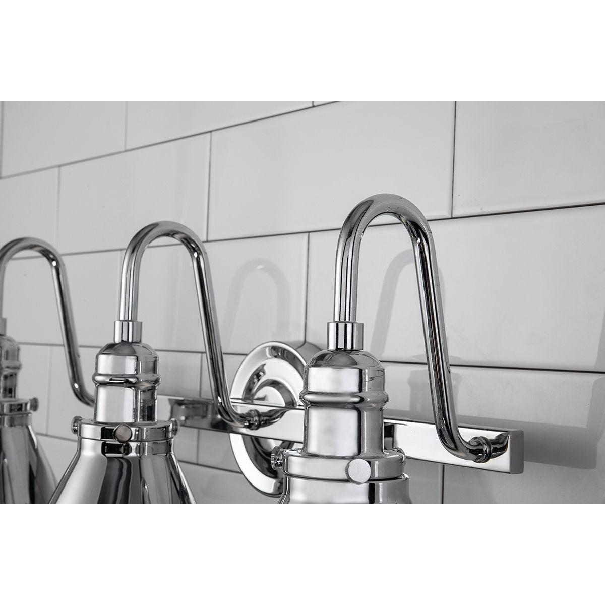 Lucas & McKearn Provence 3-Light Polished Chrome Wall Light With Cone-Shaped Metal Shade