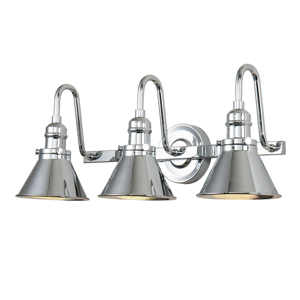 Lucas & McKearn Provence 3-Light Polished Chrome Wall Light With Cone-Shaped Metal Shade