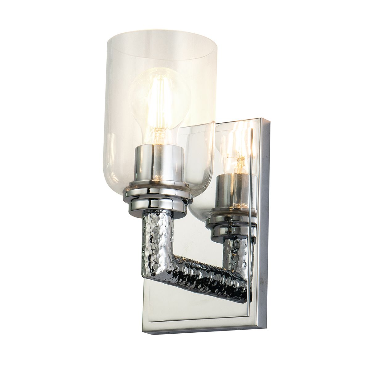 Lucas & McKearn Rampart 1-Light Polished Chrome Wall Light With Cylinder Shape Clear Glass Shade