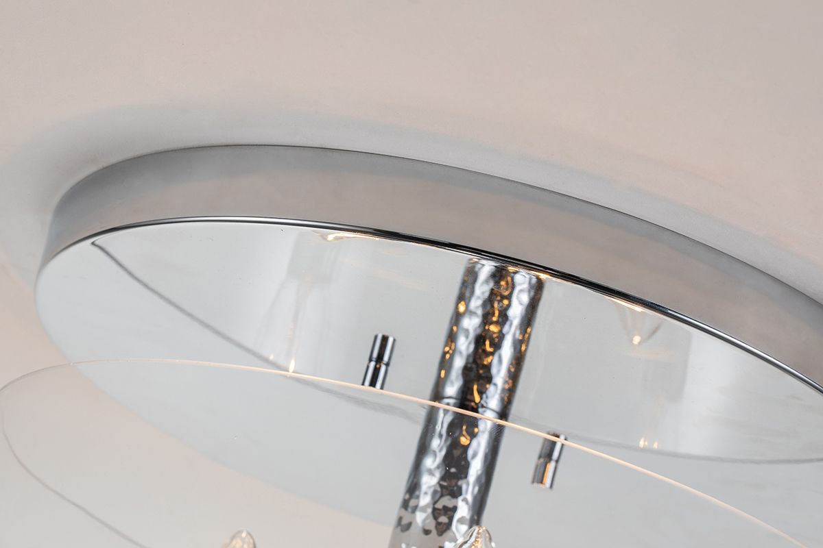 Lucas & McKearn Rampart 13" Round Polished Chrome Flush Mount Lighting With Clear Semi-Curved Glass Shade