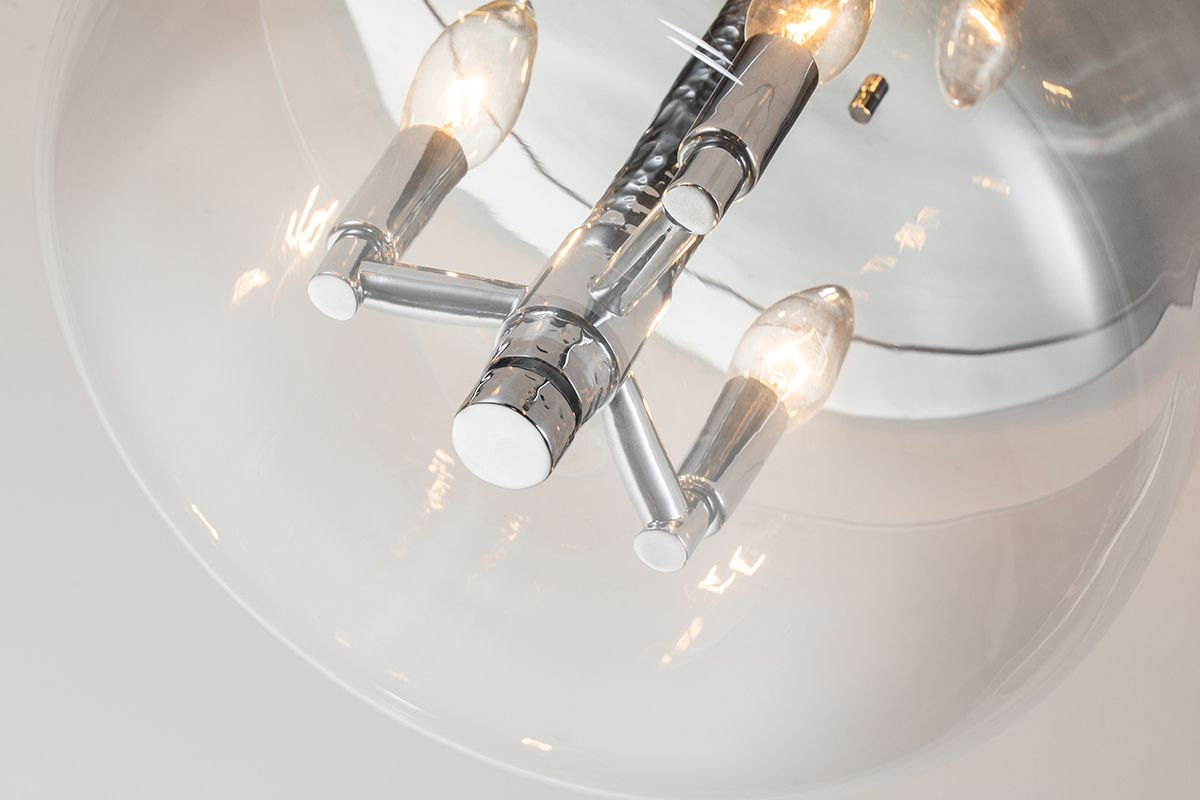 Lucas & McKearn Rampart 13" Round Polished Chrome Flush Mount Lighting With Clear Semi-Curved Glass Shade