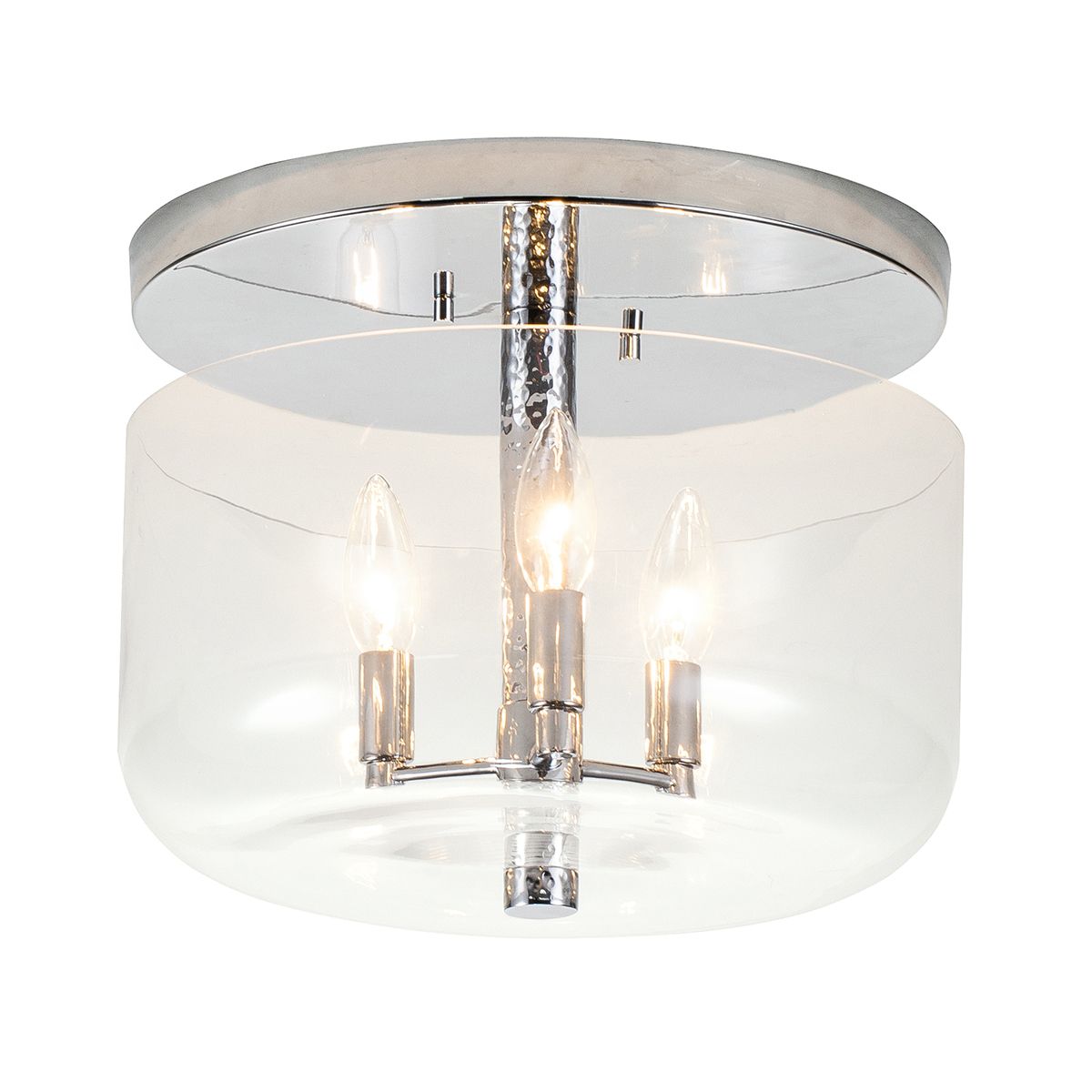 Lucas & McKearn Rampart 13" Round Polished Chrome Flush Mount Lighting With Clear Semi-Curved Glass Shade