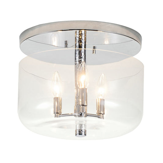 Lucas & McKearn Rampart 13" Round Polished Chrome Flush Mount Lighting With Clear Semi-Curved Glass Shade