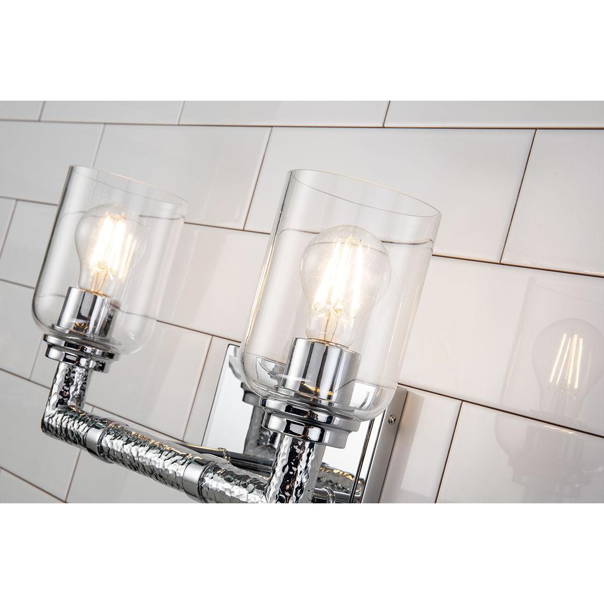 Lucas & McKearn Rampart 2-Light Polished Chrome Wall Light With Cylinder Shape Clear Glass Shade