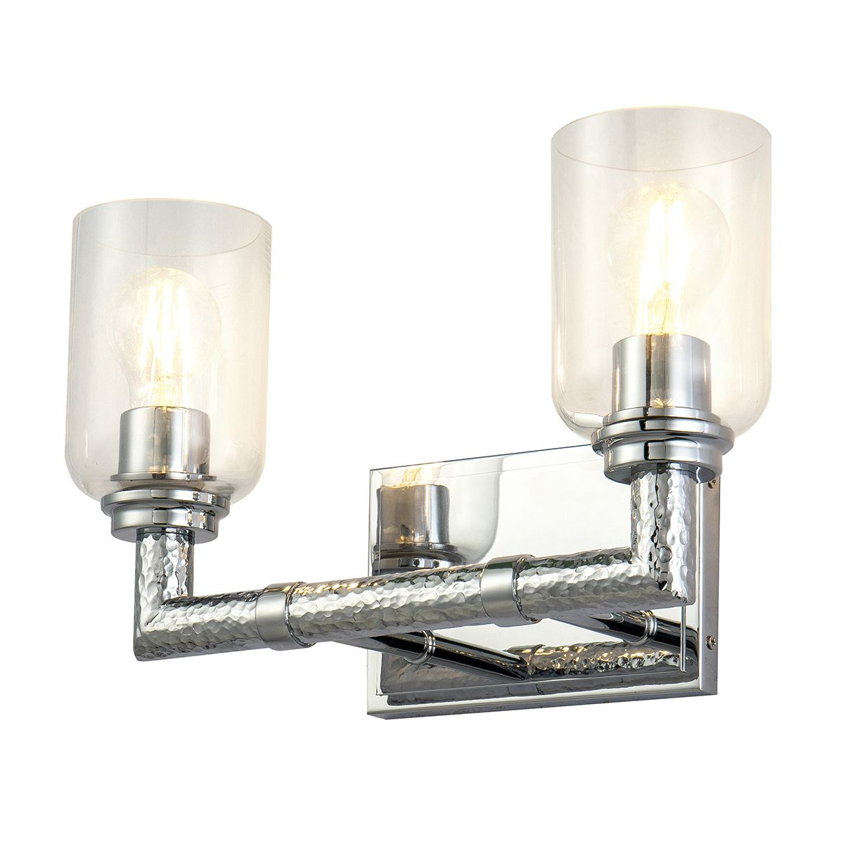 Lucas & McKearn Rampart 2-Light Polished Chrome Wall Light With Cylinder Shape Clear Glass Shade