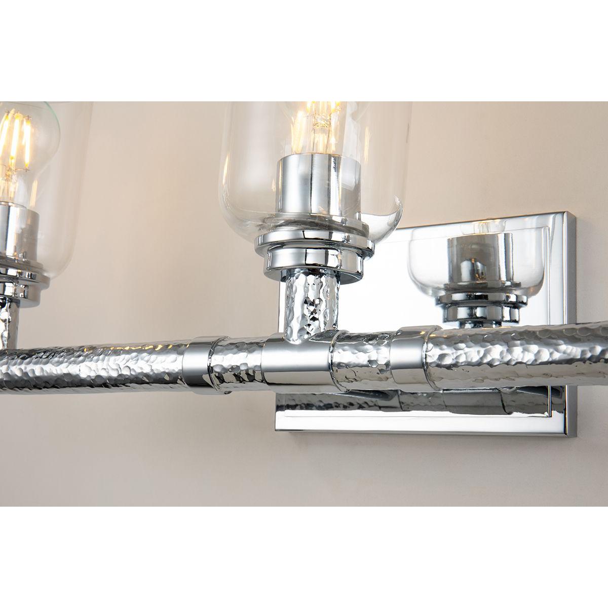 Lucas & McKearn Rampart 3-Light Polished Chrome Wall Light With Cylinder Shape Clear Glass Shade