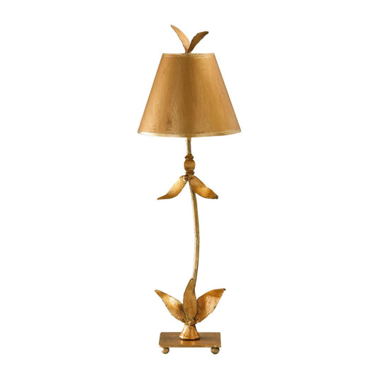 Lucas & McKearn Red Bell 30" Gold Buffet Table Lamp With Cone-Shaped Shade and Gold Leaf Accents