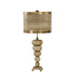 Lucas & McKearn Retro 31" Gold Buffet Table Lamp With Drum-Shape Textured Shade and Gold Base With Orb-Like Finial