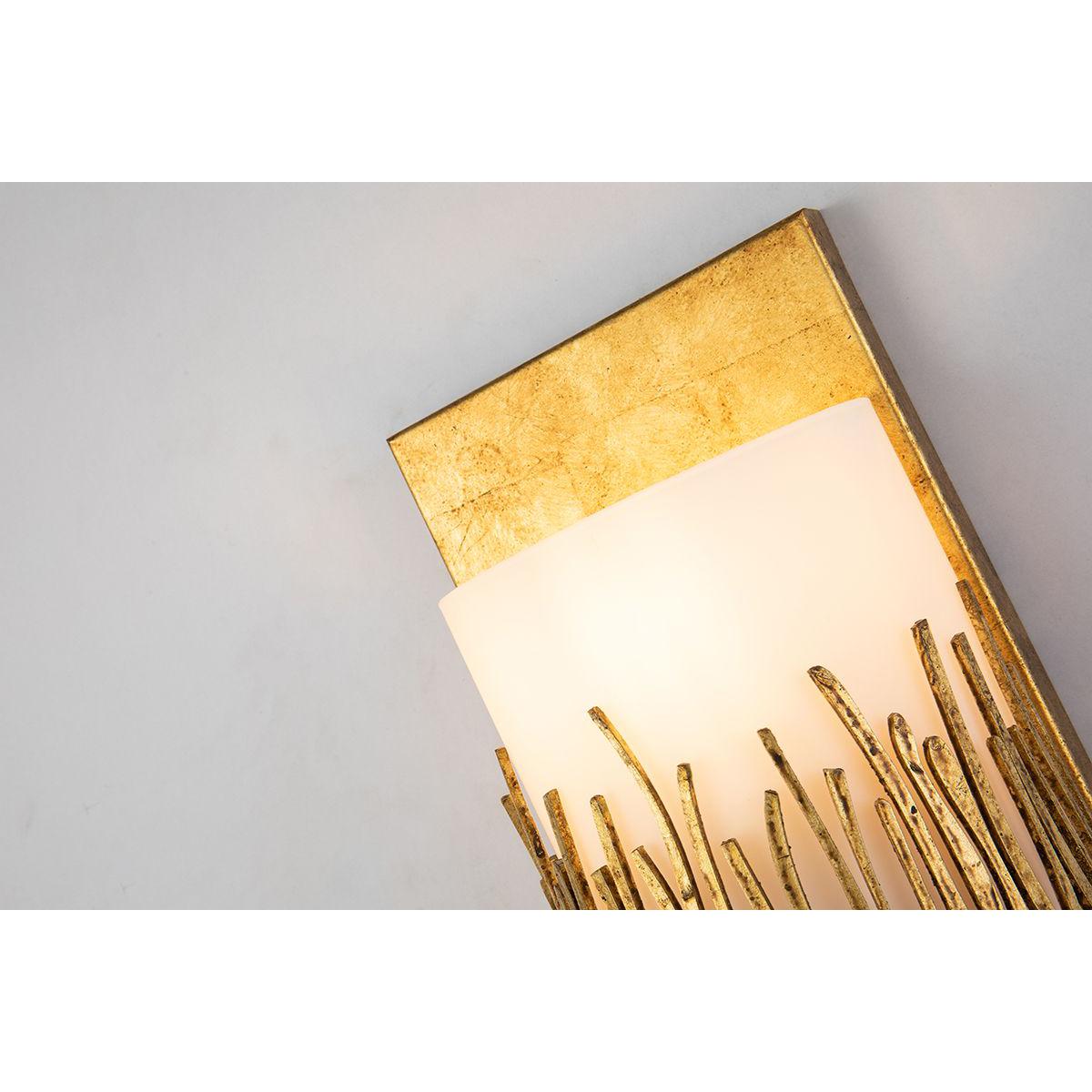 Lucas & McKearn Sawgrass 1-Light Gold Leaf Wall Light With Half-Drum Seeded Glass Shade in Grass-Like Holder