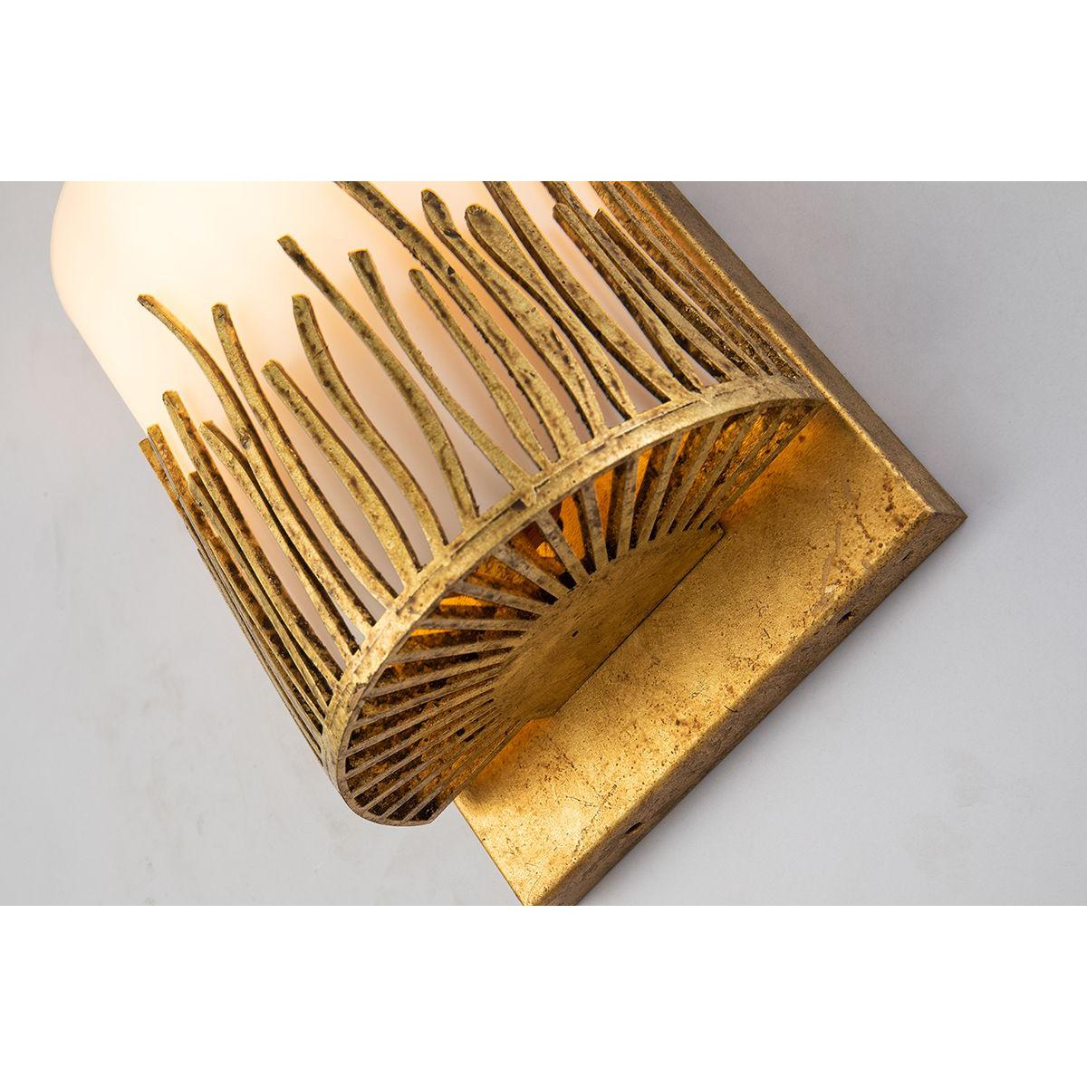 Lucas & McKearn Sawgrass 1-Light Gold Leaf Wall Light With Half-Drum Seeded Glass Shade in Grass-Like Holder