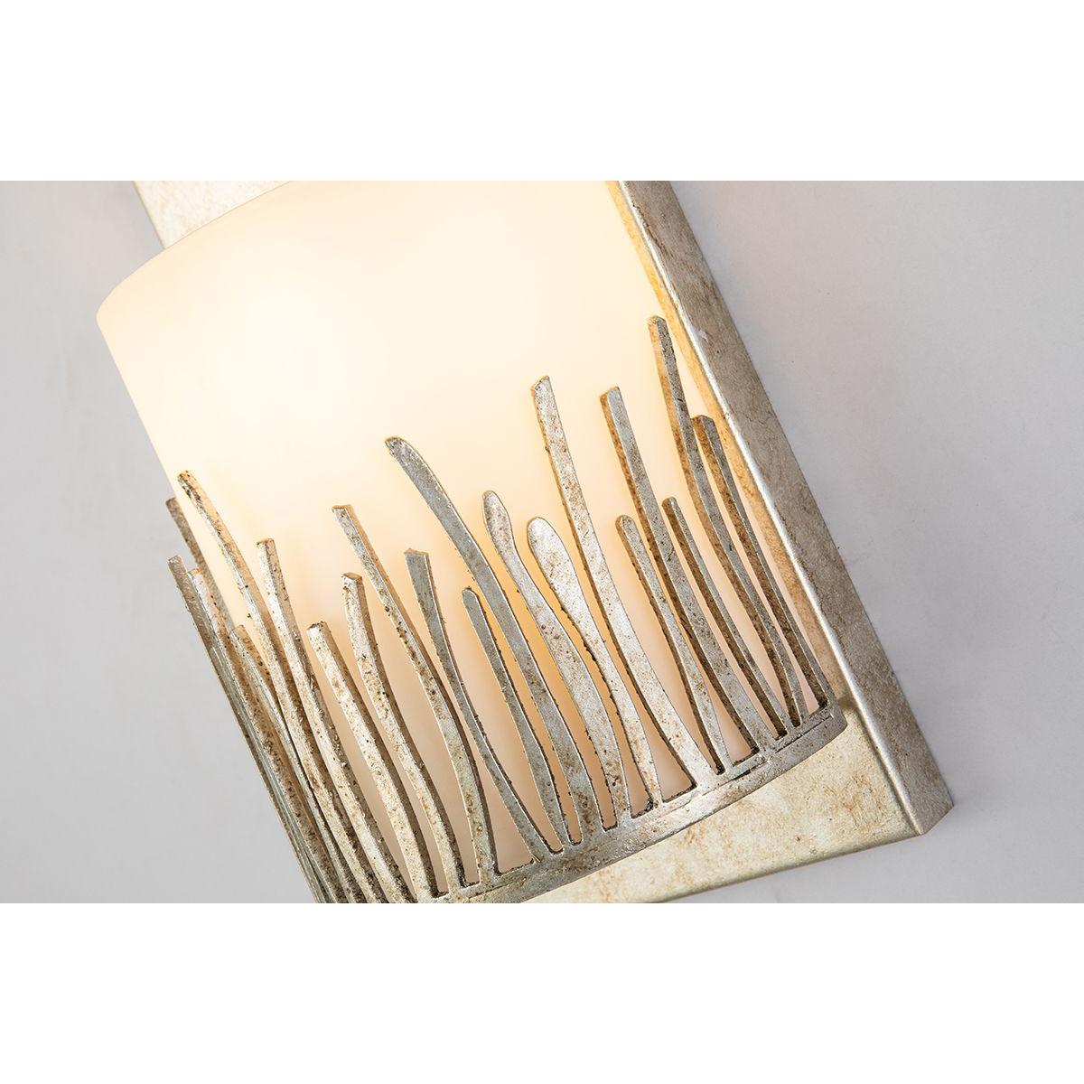 Lucas & McKearn Sawgrass 1-Light Silver Leaf Wall Light With Half-Drum Seeded Glass Shade in Grass-Like Holder