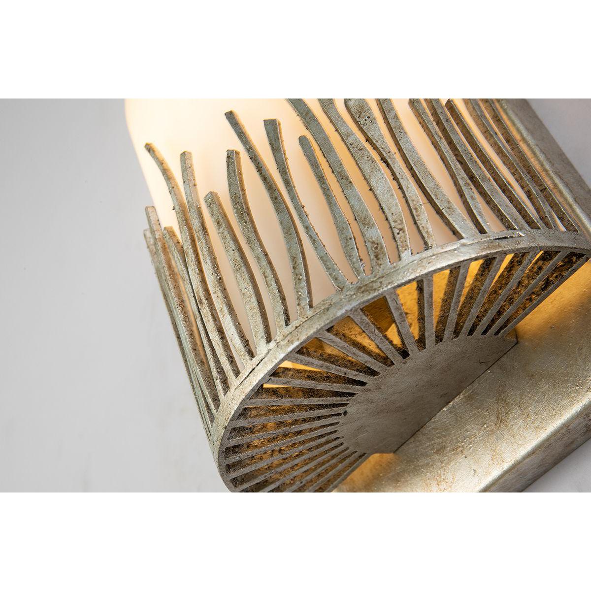 Lucas & McKearn Sawgrass 1-Light Silver Leaf Wall Light With Half-Drum Seeded Glass Shade in Grass-Like Holder