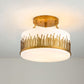 Lucas & McKearn Sawgrass 15" Round Gold Leaf Flush Mount Lighting With Frosted Glass Drum Shade