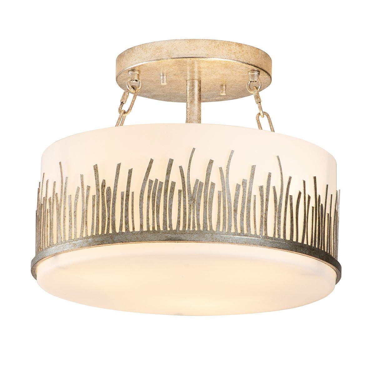 Lucas & McKearn Sawgrass 15" Round Silver Leaf Flush Mount Lighting With Frosted Glass Drum Shade