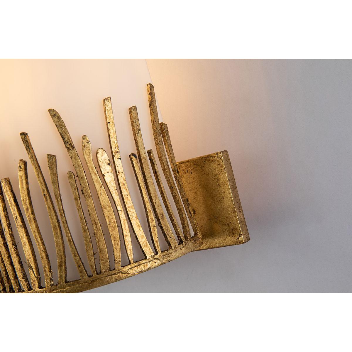 Lucas & McKearn Sawgrass 2-Light Gold Leaf Wall Light With Half-Drum Seeded Glass Shade in Grass-Like Holder