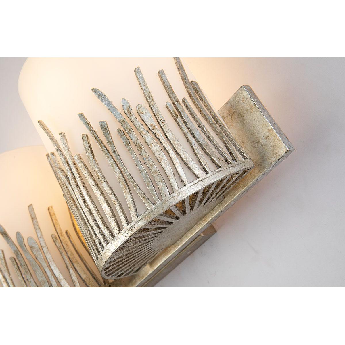 Lucas & McKearn Sawgrass 2-Light Silver Leaf Wall Light With Half-Drum Seeded Glass Shade in Grass-Like Holder