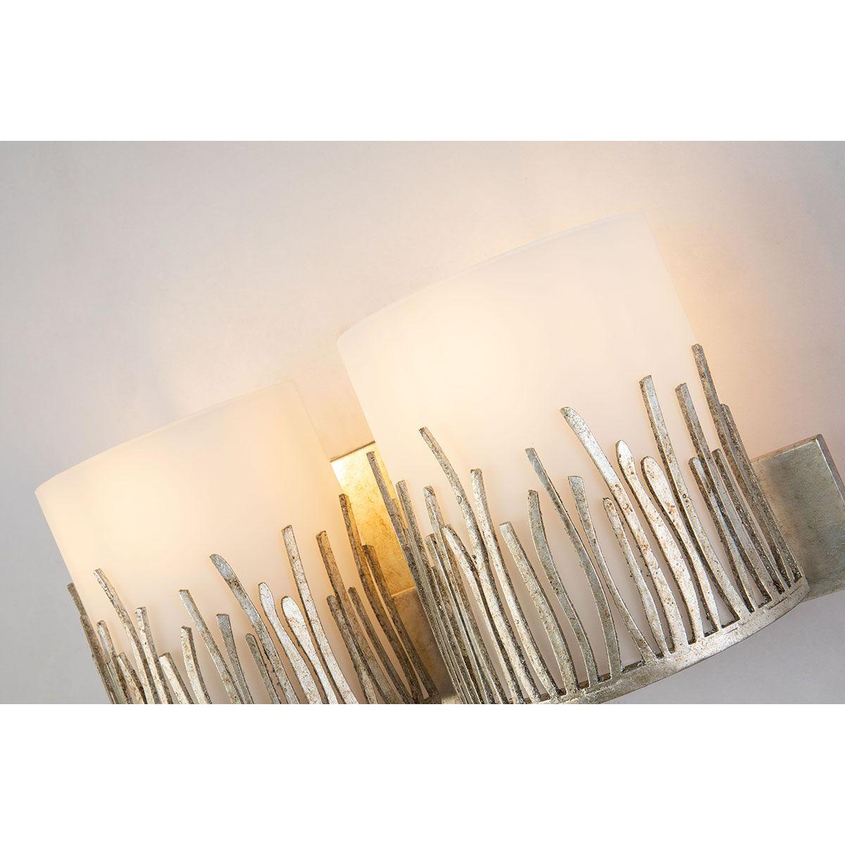 Lucas & McKearn Sawgrass 2-Light Silver Leaf Wall Light With Half-Drum Seeded Glass Shade in Grass-Like Holder