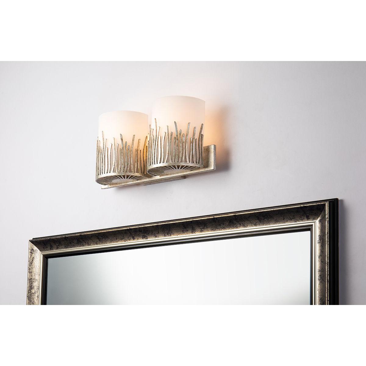 Lucas & McKearn Sawgrass 2-Light Silver Leaf Wall Light With Half-Drum Seeded Glass Shade in Grass-Like Holder