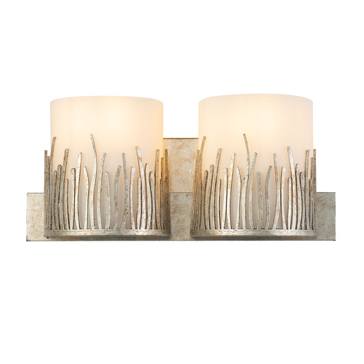 Lucas & McKearn Sawgrass 2-Light Silver Leaf Wall Light With Half-Drum Seeded Glass Shade in Grass-Like Holder