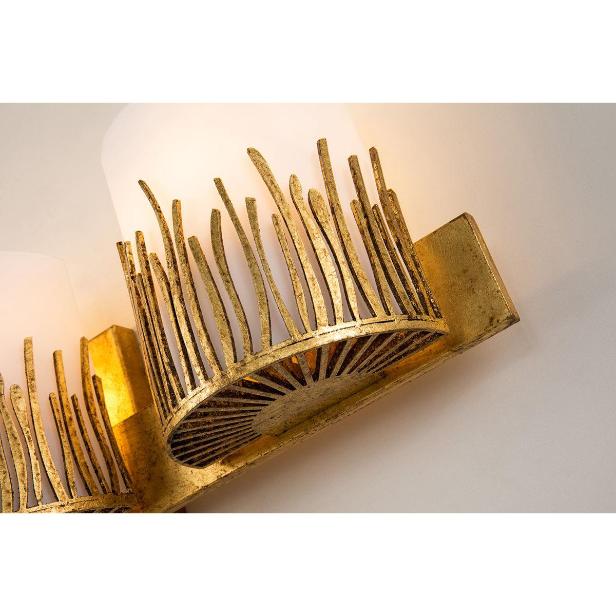 Lucas & McKearn Sawgrass 3-Light Gold Leaf Wall Light With Half-Drum Seeded Glass Shade in Grass-Like Holder