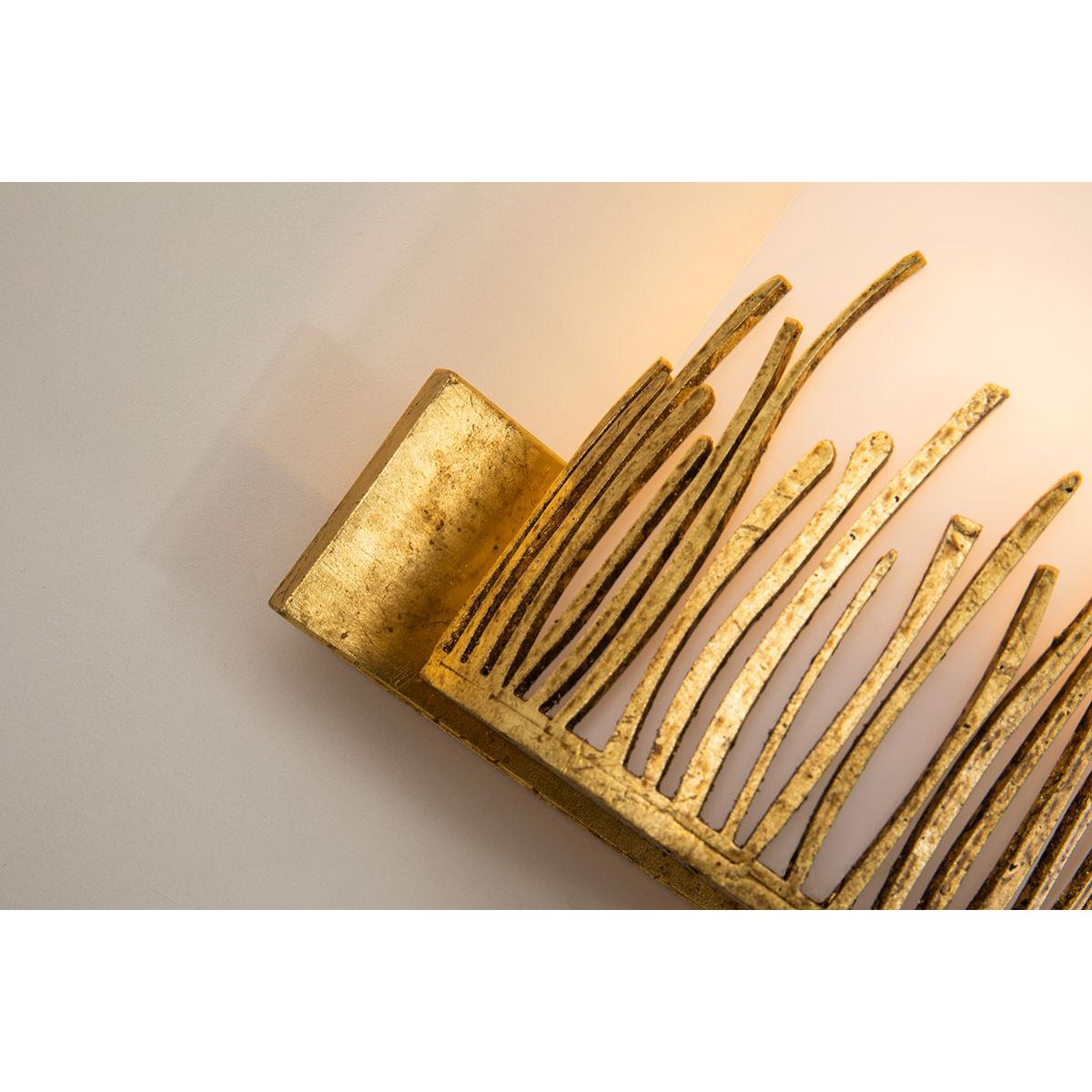Lucas & McKearn Sawgrass 3-Light Gold Leaf Wall Light With Half-Drum Seeded Glass Shade in Grass-Like Holder