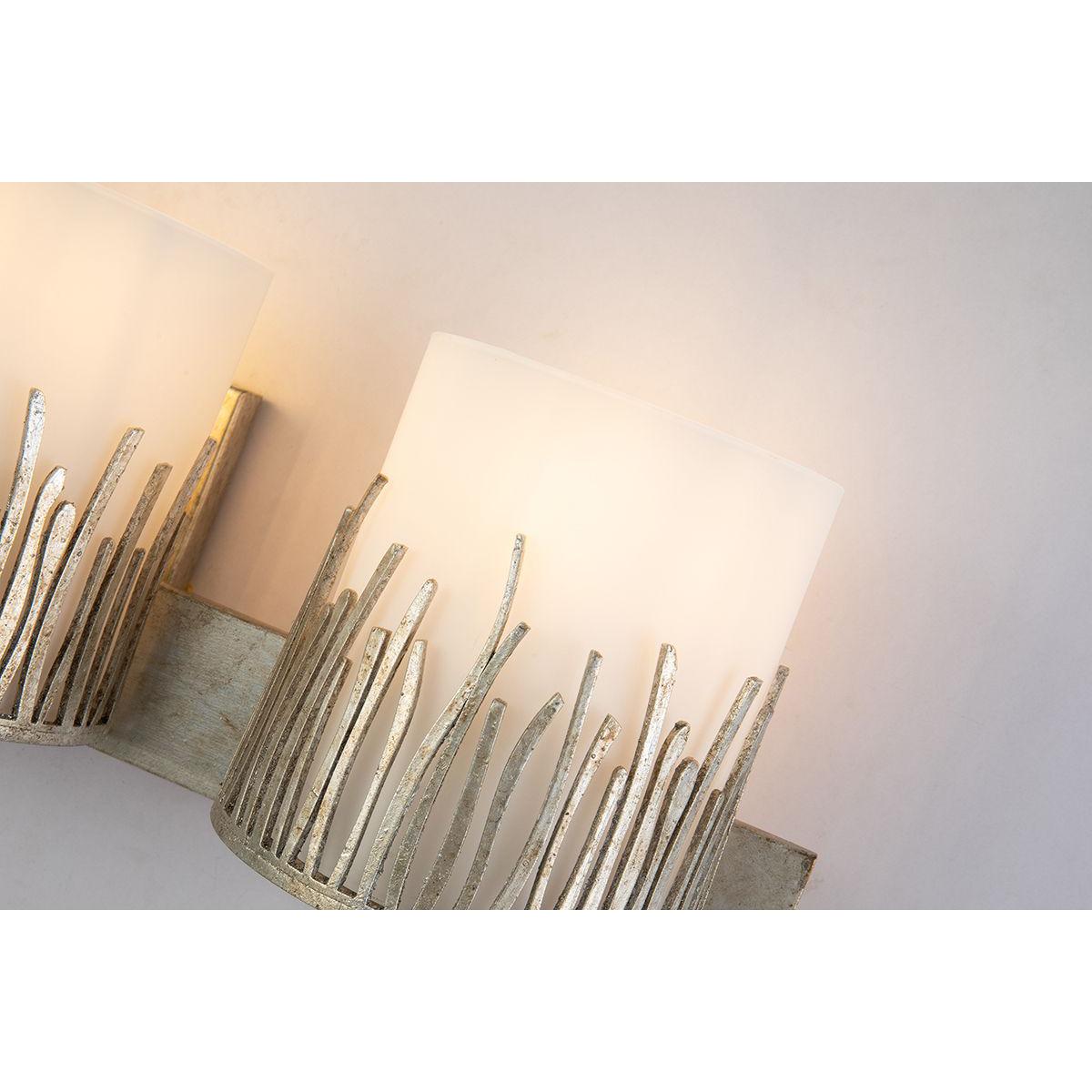 Lucas & McKearn Sawgrass 3-Light Silver Leaf Wall Light With Half-Drum Seeded Glass Shade in Grass-Like Holder
