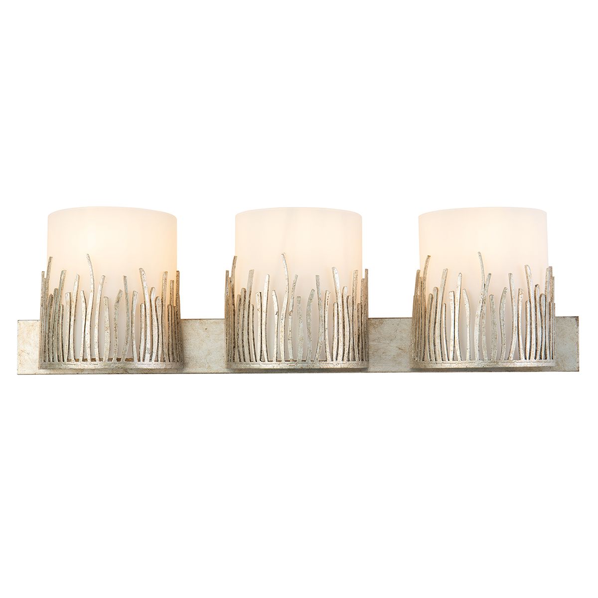 Lucas & McKearn Sawgrass 3-Light Silver Leaf Wall Light With Half-Drum Seeded Glass Shade in Grass-Like Holder