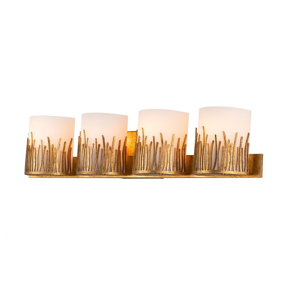 Lucas & McKearn Sawgrass 4-Light Antique Gold Leaf Bar Light With Opal Glass Shade