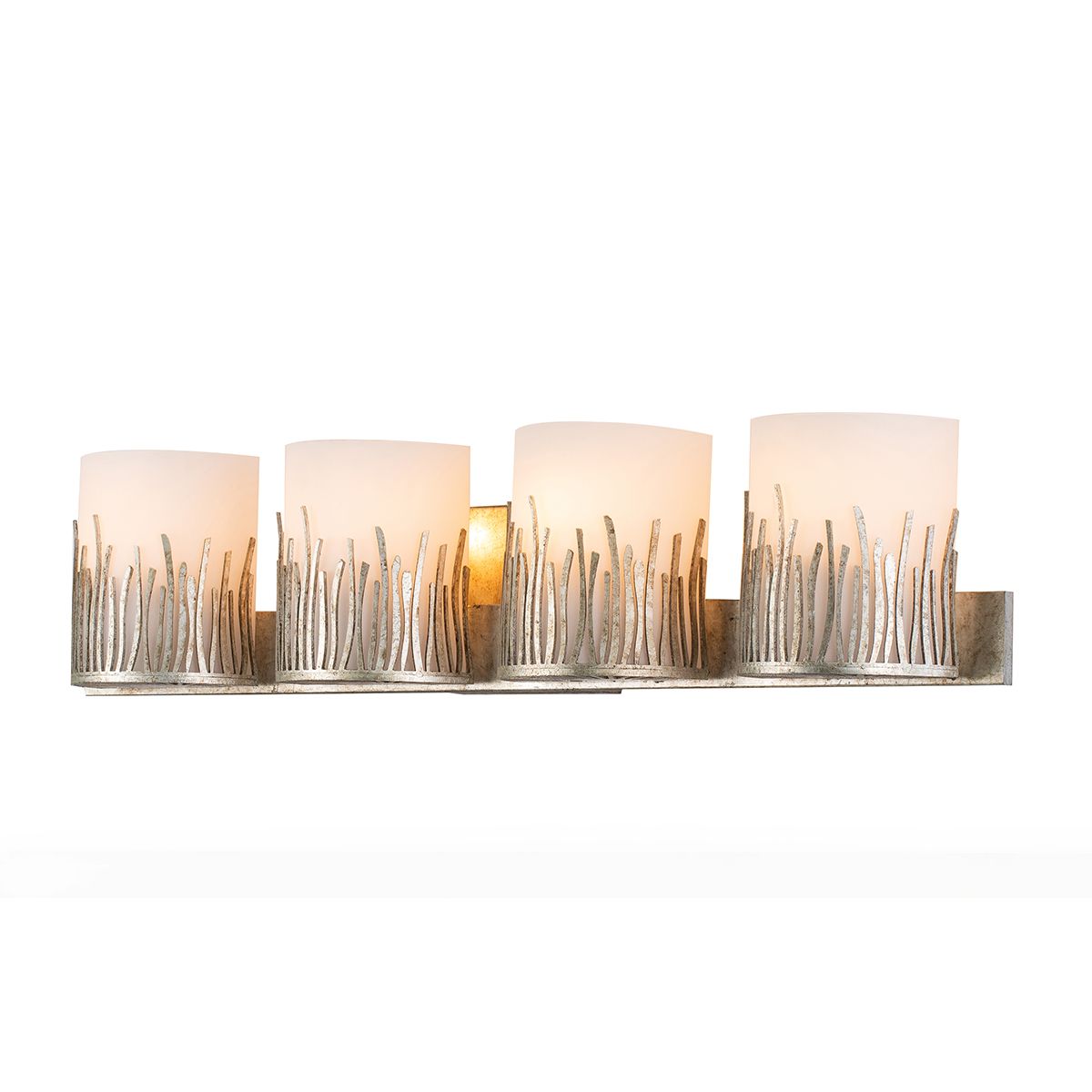 Lucas & McKearn Sawgrass 4-Light Antique Silver Leaf Bar Light With Opal Glass Shade
