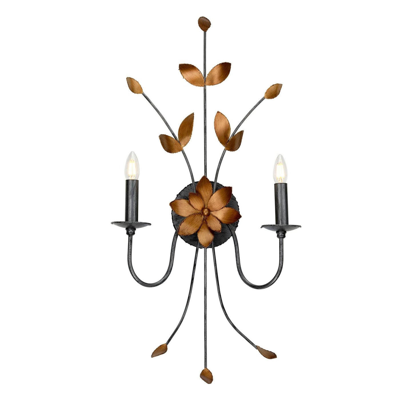 Lucas & McKearn Simone 2-Light Deep Silver Wall Light With Gilded Gold Decoration