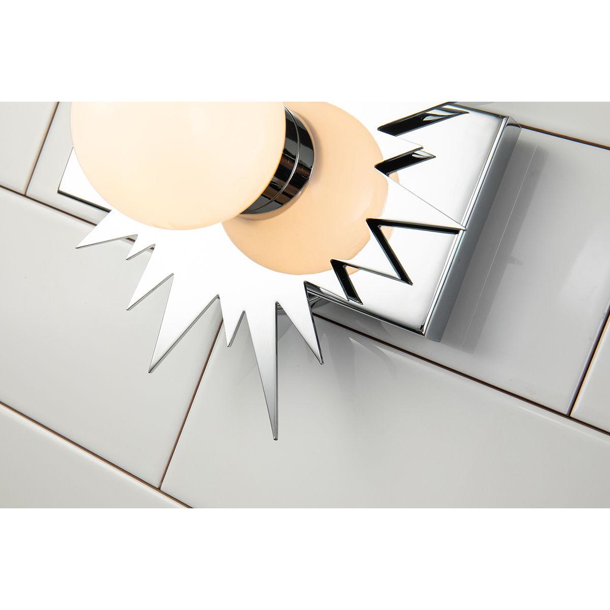 Lucas & McKearn Soleil 1-Light Polished Chrome Star-Shaped Wall Light With Sanded Glass Globe Shade