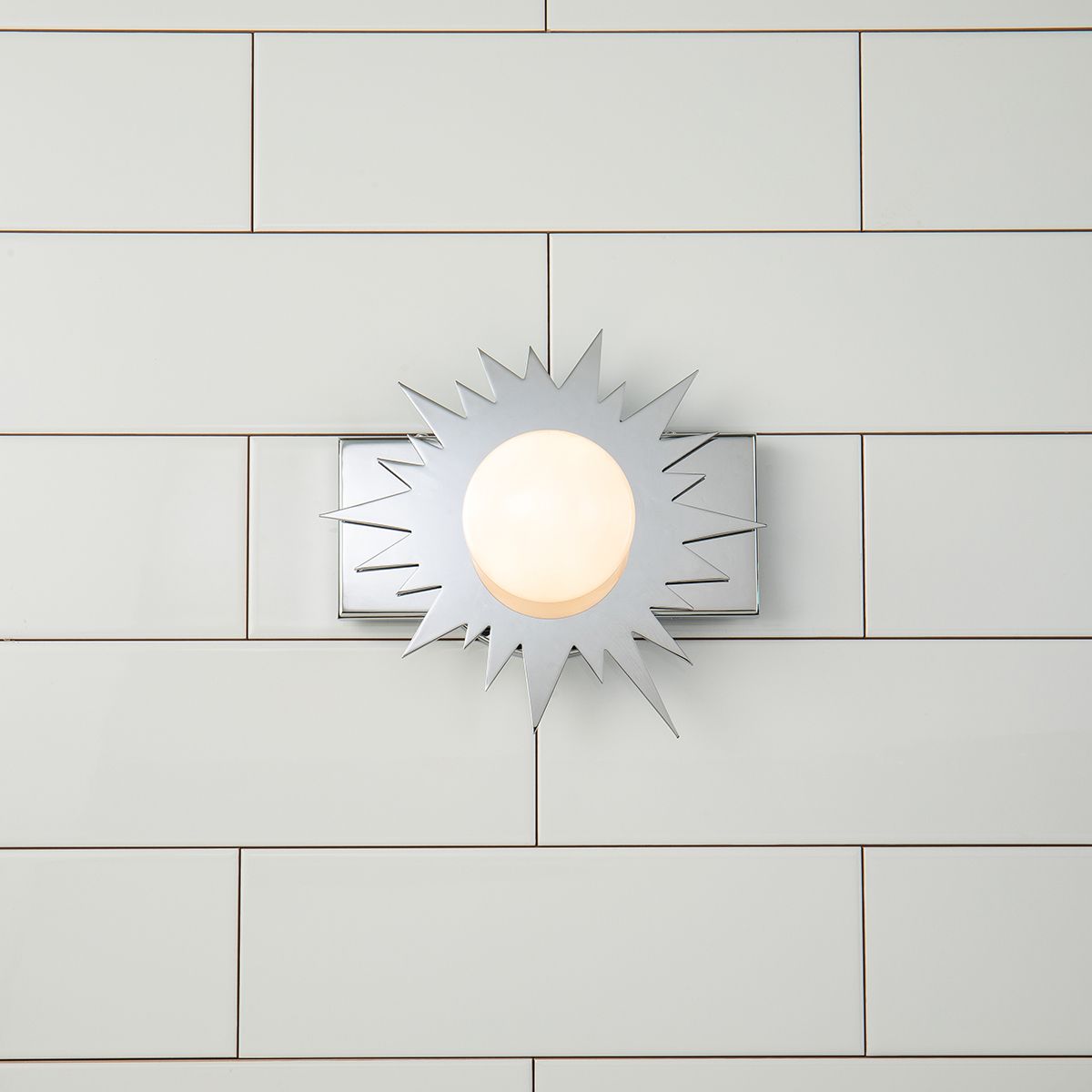 Lucas & McKearn Soleil 1-Light Polished Chrome Star-Shaped Wall Light With Sanded Glass Globe Shade