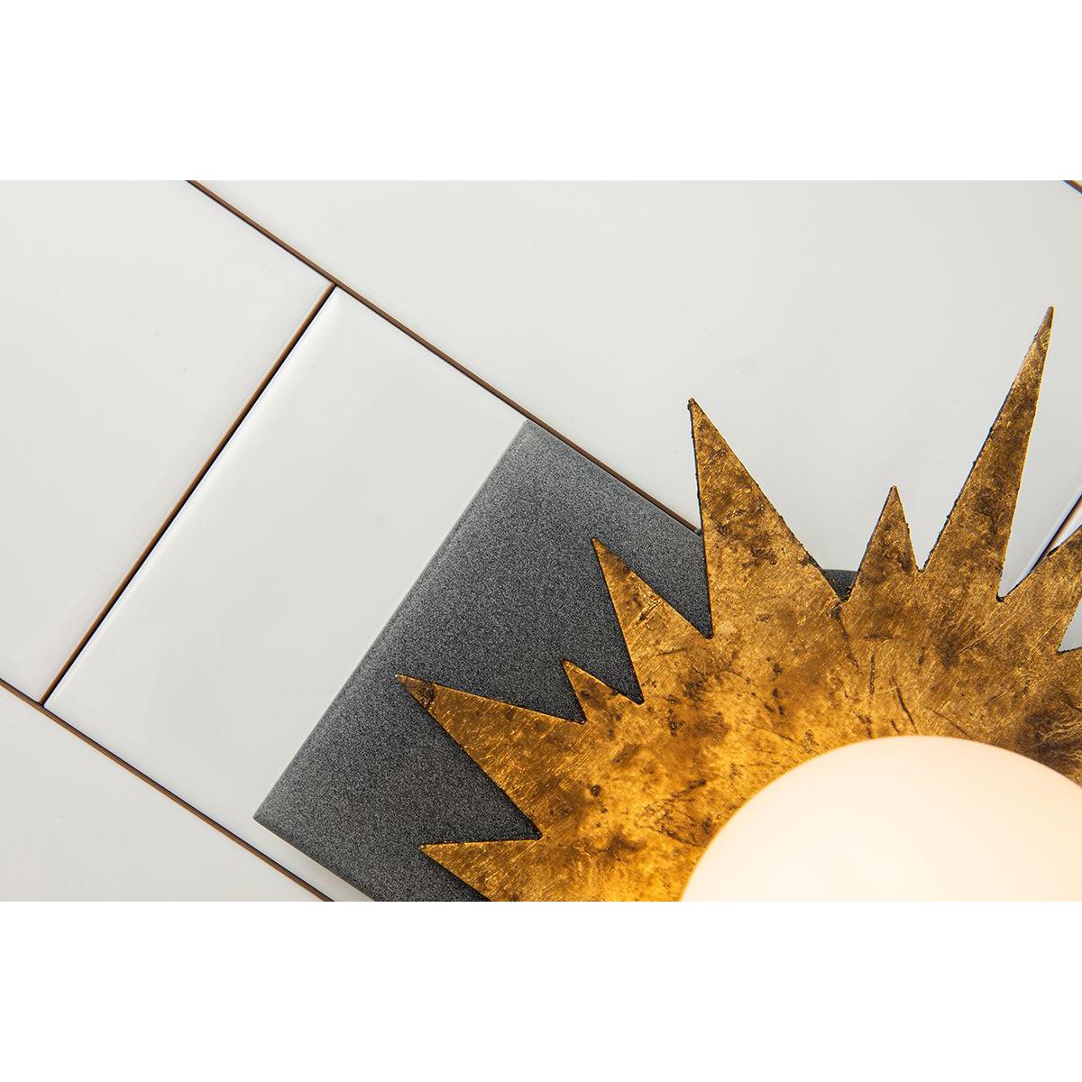 Lucas & McKearn Soleil 1-Light Weathered Zinc and Antique Gold Leaf Star-Shaped Wall Light With Sanded Glass Globe Shade