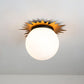 Lucas & McKearn Soleil 15" Sun-Shaped Gold Leaf Flush Mount Lighting With Sanded Globe Glass Shade