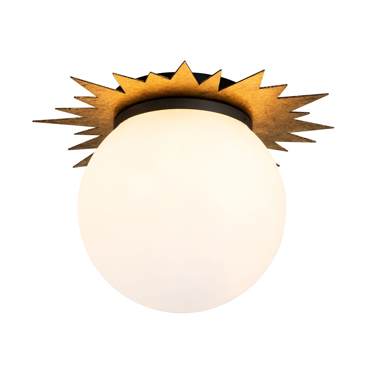 Lucas & McKearn Soleil 15" Sun-Shaped Gold Leaf Flush Mount Lighting With Sanded Globe Glass Shade