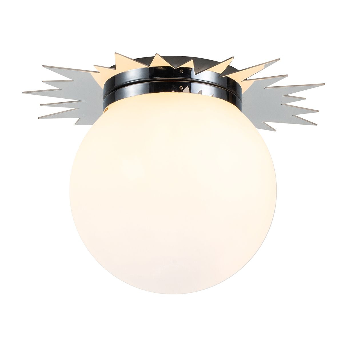 Lucas & McKearn Soleil 15" Sun-Shaped Polished Chrome Flush Mount Lighting With Sanded Globe Glass Shade