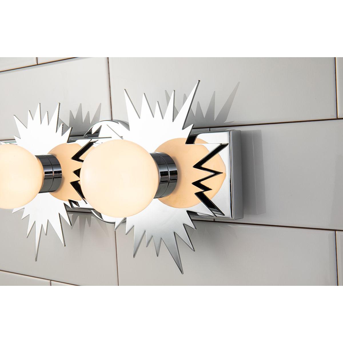 Lucas & McKearn Soleil 2-Light Polished Chrome Star-Shaped Wall Light With Sanded Glass Globe Shade