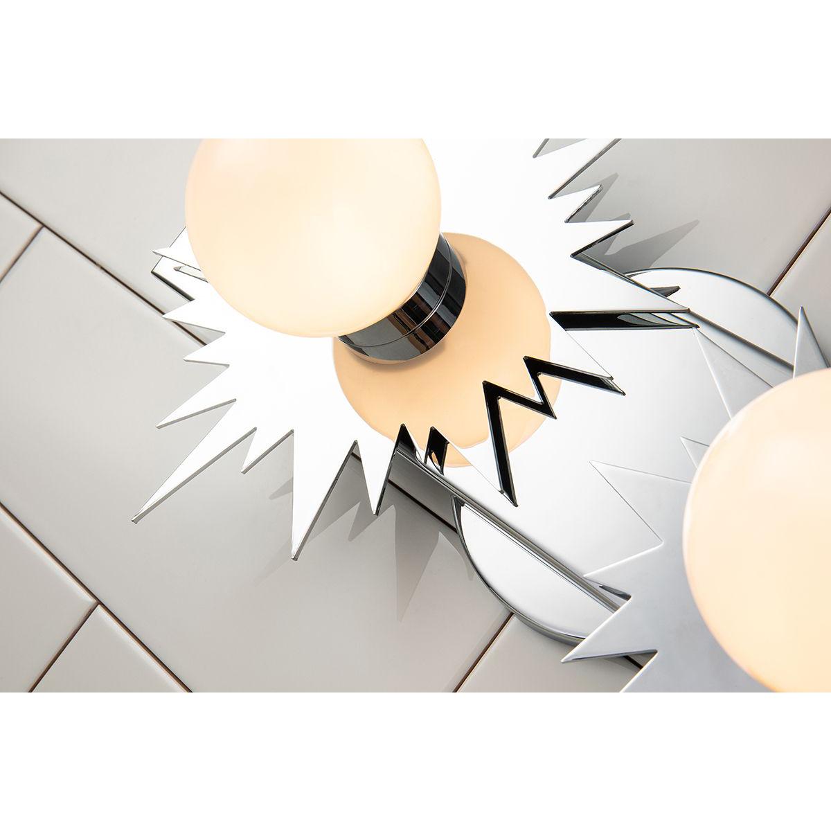 Lucas & McKearn Soleil 2-Light Polished Chrome Star-Shaped Wall Light With Sanded Glass Globe Shade