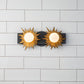 Lucas & McKearn Soleil 2-Light Weathered Zinc and Antique Gold Leaf Star-Shaped Wall Light With Sanded Glass Globe Shade