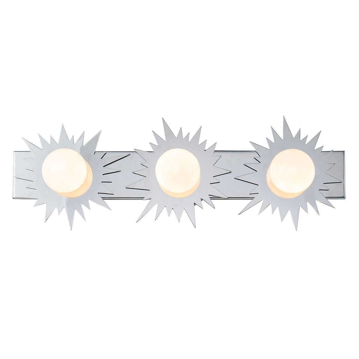Lucas & McKearn Soleil 3-Light Chrome Star-Shaped Wall Light With Sanded Glass Globe Shade