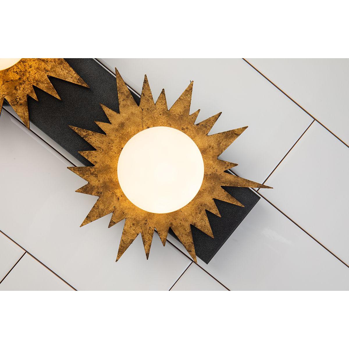 Lucas & McKearn Soleil 3-Light Weathered Zinc and Antique Gold Leaf Star-Shaped Wall Light With Sanded Glass Globe Shade