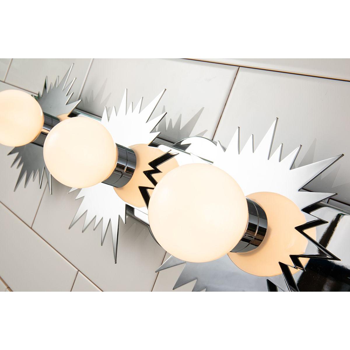 Lucas & McKearn Soleil 4-Light Polished Chrome Star-Shaped Wall Light With Sanded Glass Globe Shade